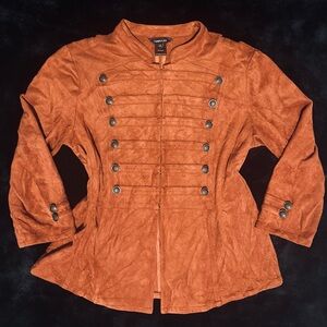 Multiples Brown Military-Inspired Blazer with Suede Finish